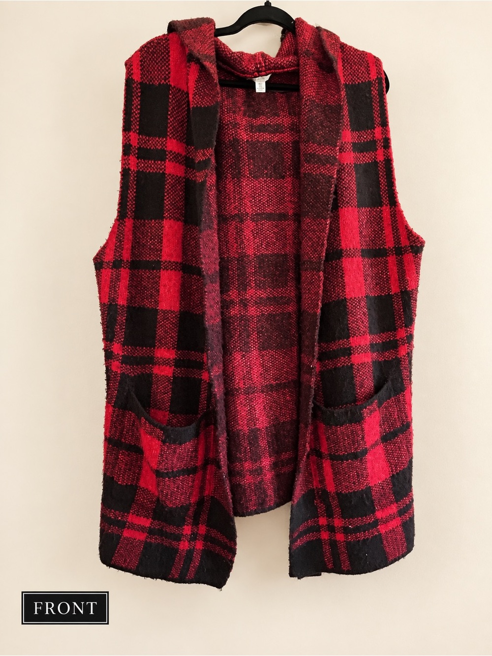XL Buffalo Plaid Hooded Sleeveless Vest - Women